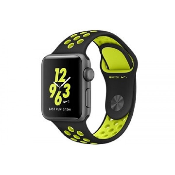 Apple Watch Nike+ 38 мм, алюминиевый корпус серый космос, спортивный ремешок Nike чёрный-салатовый