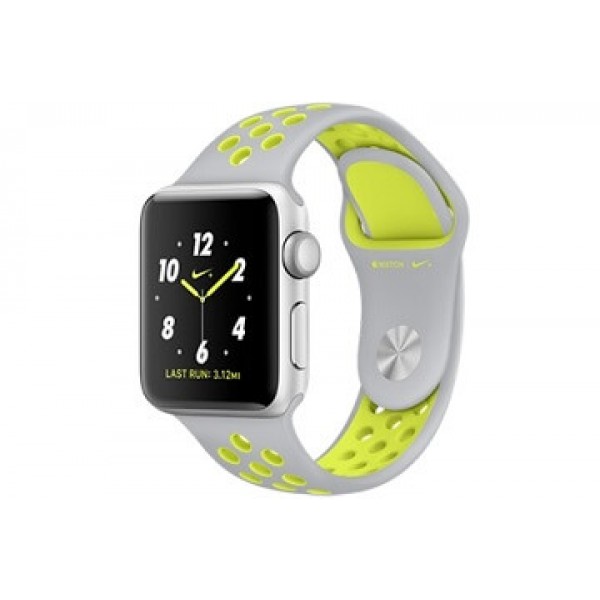 Apple Watch Nike+ 38 мм, серебристый алюминиевый корпус, спортивный ремешок Nike листовое серебро-салатовый