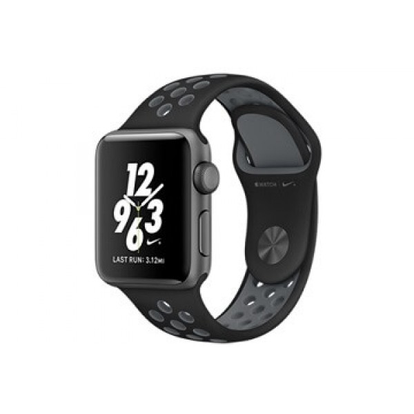 Apple Watch Nike+ 38 мм, алюминиевый корпус серый космос, спортивный ремешок Nike чёрный-холодный серый