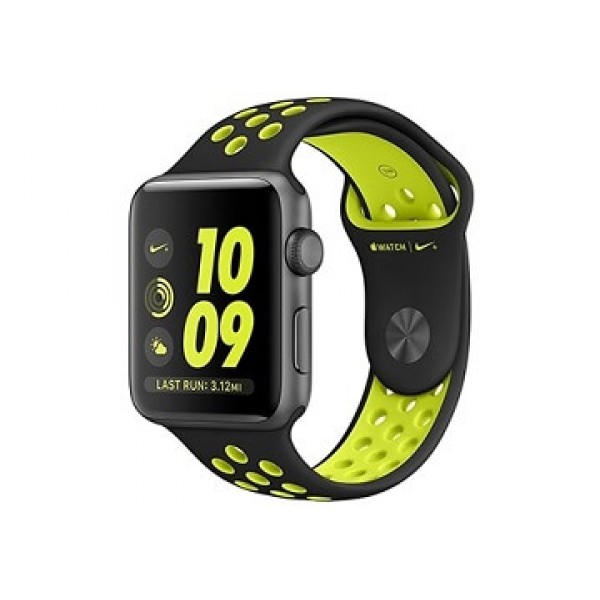 Apple Watch Nike+ 42 мм, алюминиевый корпус серый космос, спортивный ремешок Nike чёрный-салатовый