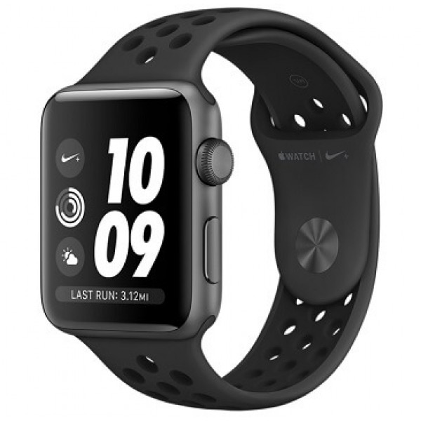 Apple Watch Series 3, 38 мм, Корпус из алюминия цвета серый космос, спортивный ремешок Nike цвета антрацитовый-чёрный