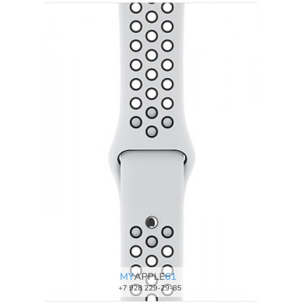 Apple Watch Series 3, 42 мм, Корпус из серебристого алюминия, спортивный ремешок Nike цвета чистая платина-чёрный