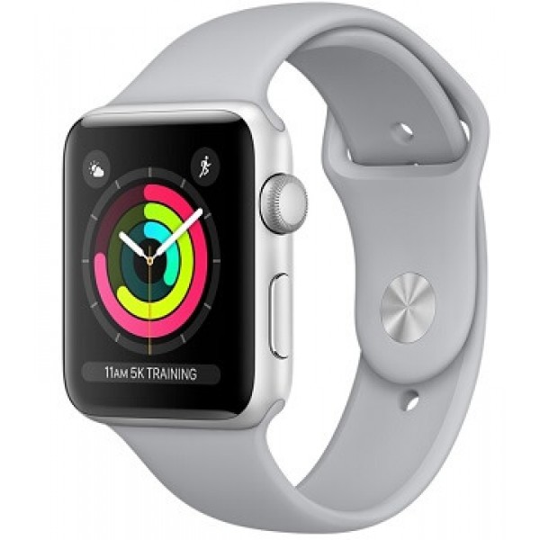 Apple Watch Series 3, 38 мм, Корпус из серебристого алюминия, спортивный ремешок дымчатого цвета