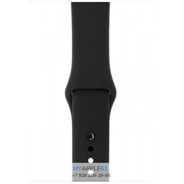Apple Watch Series 3, 38 мм, Корпус из алюминия цвета серый космос, спортивный ремешок чёрного цвета