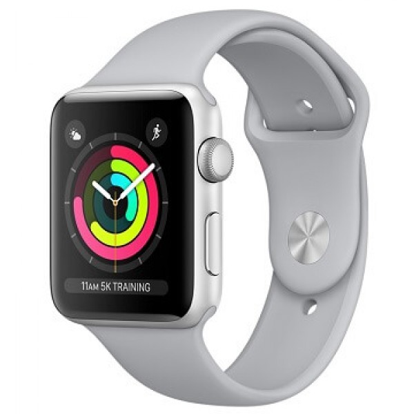 Apple Watch Series 3, 42 мм, Корпус из серебристого алюминия, спортивный ремешок дымчатого цвета