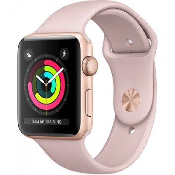Apple Watch Series 3, 42 мм, Корпус из золотистого алюминия, спортивный ремешок цвета розовый песок