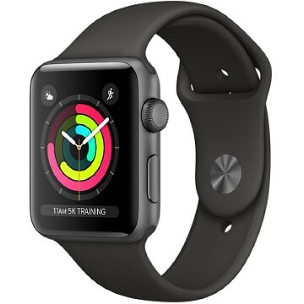 Apple Watch Series 3, 42 мм, Корпус из алюминия цвета серый космос, спортивный ремешок серого цвета