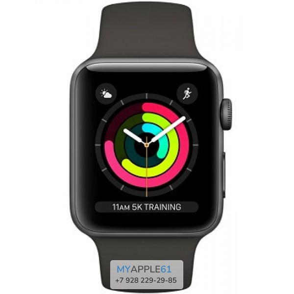 Apple Watch Series 3, 42 мм, Корпус из алюминия цвета серый космос, спортивный ремешок серого цвета