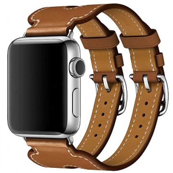 Apple Watch Hermes 38 мм, Корпус из нержавеющей стали, ремешок Manchette из кожи Barenia цвета Fauve с двойной пряжкой