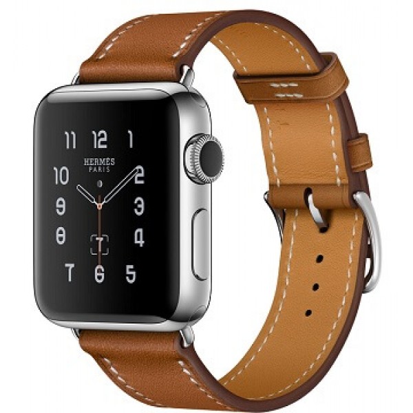Apple Watch Hermes 42 мм, Корпус из нержавеющей стали, ремешок Simple Tour из кожи Barenia цвета Fauve
