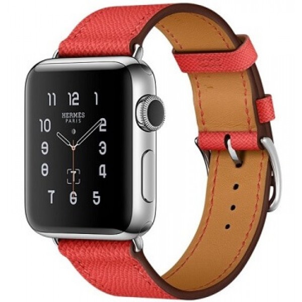 Apple Watch Hermes 42 мм, Корпус из нержавеющей стали, ремешок Simple Tour из кожи Epsom цвета Feu